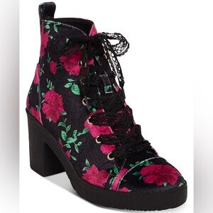 Betsey Johnson Tilde Floral Lace-Up Booties EUC